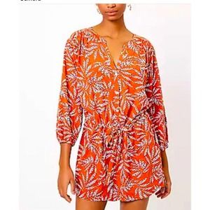 Loft Beach Women's Orange Tropical Leaf Print Romper Size Large